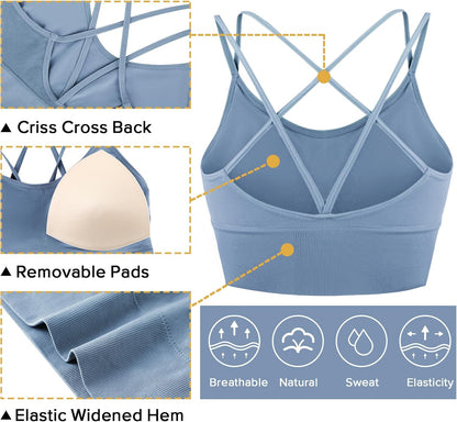 3-Pack Women's Strappy Sports Bra with Crisscross Design for Yoga, Running, and Athletic Workouts